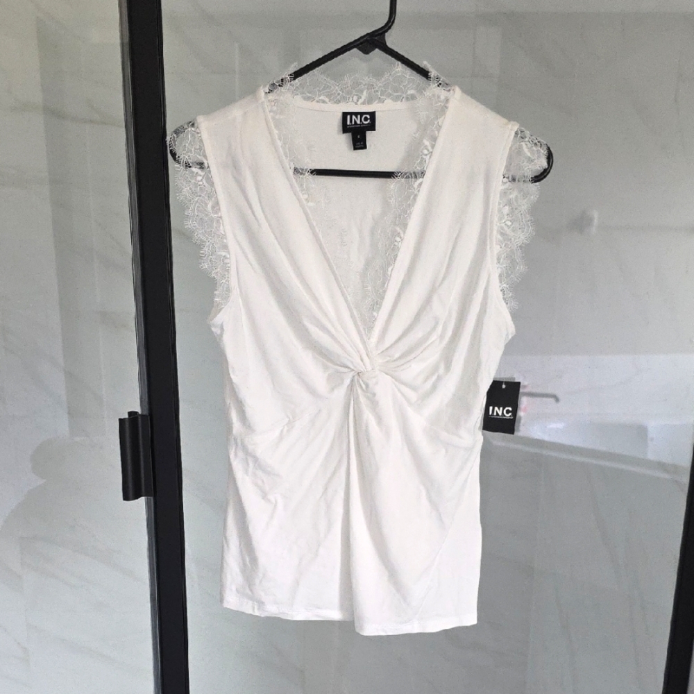 INC White Lace Trim Women's Top NWT